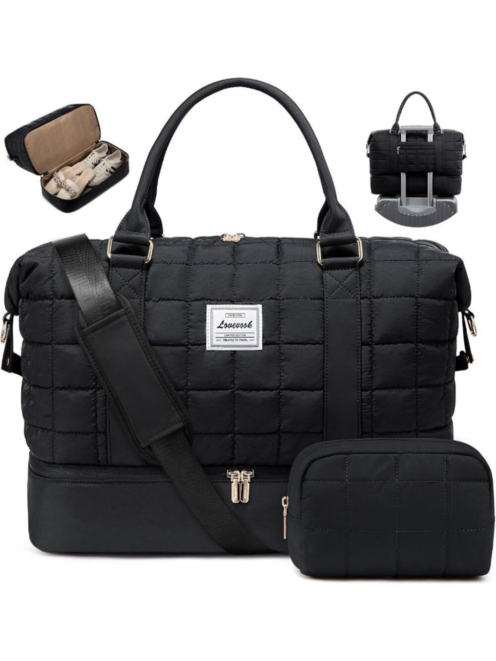 Versatile Black Travel Duffel Bag - Stylish Weekender & Overnight Carry-On for